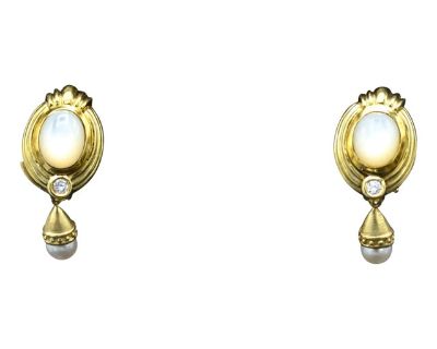 The Gretnas: Ladies Vintage 14K Day and Night Mother of Pearl Dangler Earrings, 2 Pieces
