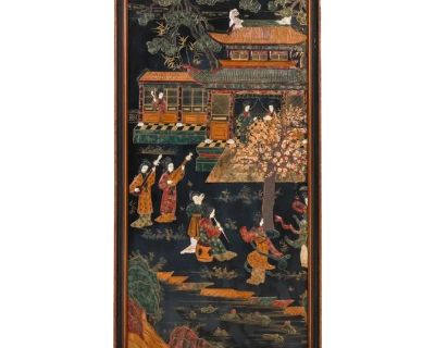 Framed Chinoiserie Panel With Stone Inlay