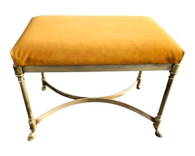 Mid 20th Century Hollywood Regency Italian Brass Hoof Foot Bench Attributed to Labarge