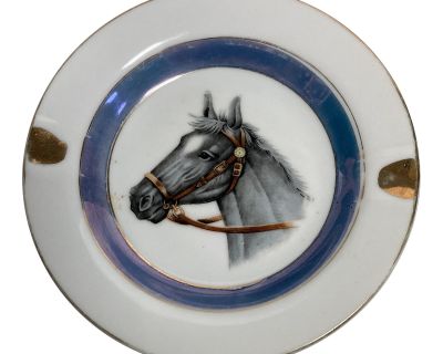 Vintage Equestrian Stallion Porcelain Horse Head Ashtray With Gold Trim, Made in Japan