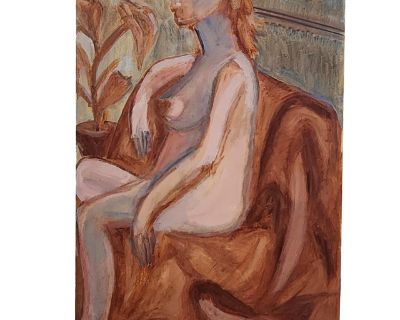 Vintage Modernist Figurative Female Nude Painting – Warm Earth Tones, Mid Century