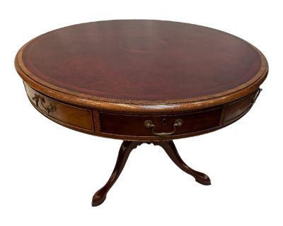 Burton Ching Georgian Mahogany Rent Table With Tooled Leather Top Late 20th Century