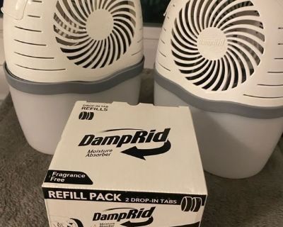 Small damp rid containers and 2 refill cartridges. Takes moisture out of the air Fair Chance Policy: I ll wait before choosing a recipient to give more people a chance to reply. Check out the pictures at: