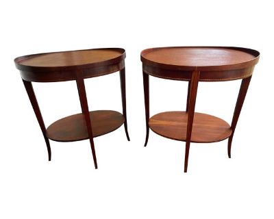 1940s Mid Century Mersman Mahogany Inlaid Wood Side Tables - Set of 2