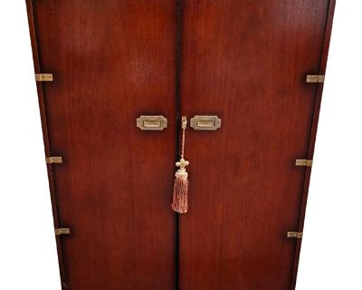 Mid-Century Campaign Style Tooled Leather Top Magic Box Desk