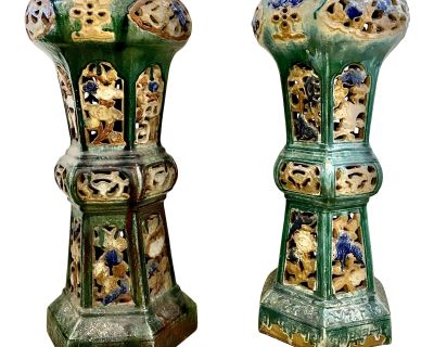 Early 20th Century Sancai Chinese Majolica Pedestals - Set of 2