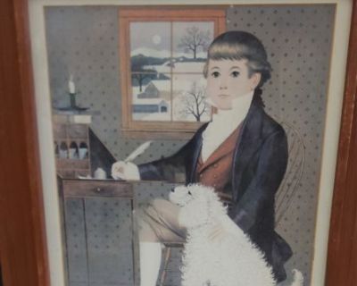 Charles Wysocki (1928-2002) Iconic Vintage Original Folk Portrait Print of Boy with Dog.