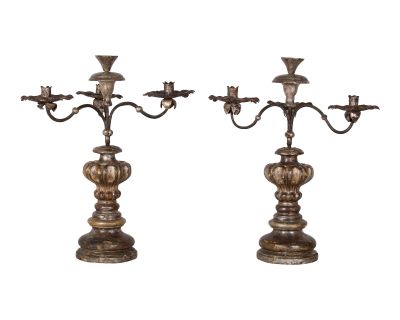 Late 19th Century Antique Hand Carved Wood & Forged Iron Table Torcheres - a Pair