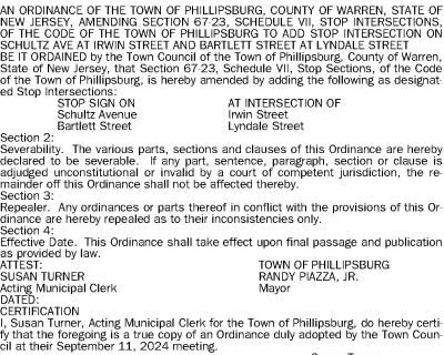 O2024-21 AN ORDINANCE OF THE TOWN OF PHILLIPSBURG, COUNTY OF WARREN, STATE OF NEW...