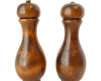 Vintage Wood Salt Shaker and Pepper Grinder Bowling Pin Set- a Pair