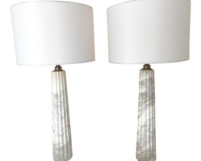 Modernist Tall White Marble Table Lamps - a Pair