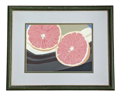 Original Modern Still Life Sliced Grapefruit Painting Framed