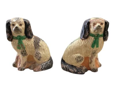 Pair of Mid 20th Century British Colonial Seated Dogs With Green Ties