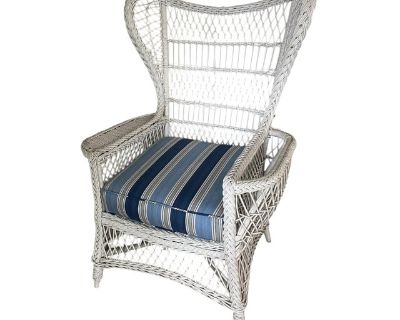 Antique Belknap Wicker Wing Chair With Original Spring Seat, 1893-1930