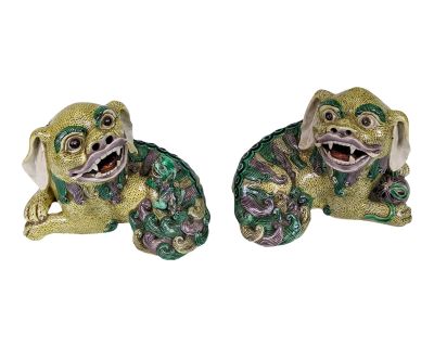 Pair of Late 19th Century Porcelain Chinese Foo Dog Figurines