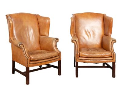 Pair, 20th Century Vintage Leather Wingback Armchairs, Denmark