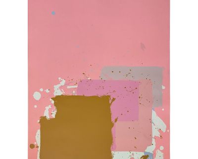 John Hoyland - Large Abstract Expressionist Serigraph - Brown Block on Pink
