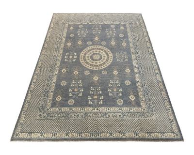 1990s Khotan Chinese Handmade Rug – Soft Blue & Ivory Wool Area Rug - 9′2″ × 12′