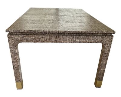 1970s Harrison Van Horn Natural Grasscloth Dining Table With 2 Leaf Extensions