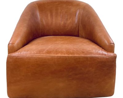 Hooker Furniture Modern Cognac Vintage Style Leather Vernal Memory Swivel Chair