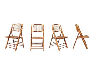 Vintage Tortoiseshell Finish Bamboo Folding Chairs - a Set of 4