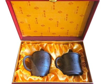 1990s Handmade Yixing Tea Cups With Lids in Box - Diaoyutai State Guesthouse Gift