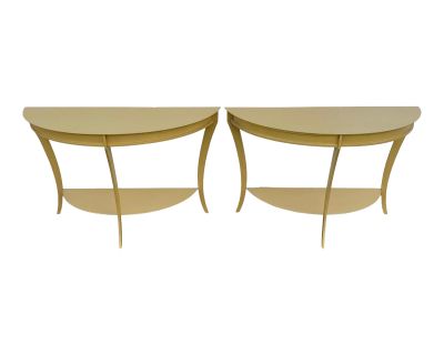 Demilune Console Tables in Gold Brass Coated Steel by Mastercraft - a Pair