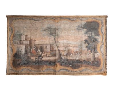 Mid 18th Century Large Original Painted Canvas of French Countryside