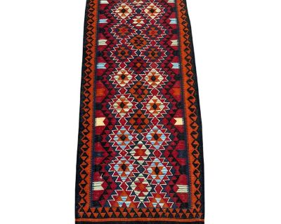 Vintage Afghan Handmade Kilim Runner, 2'9 X 6'5 Ft, Maimana Wool Flat Weave Tribal Rug