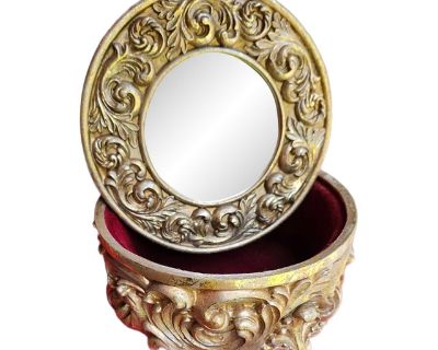 1950s Gold Vintage Art Nouveau Mirrored Box