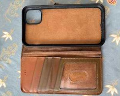 Brown leather wallet case for iPhone 11