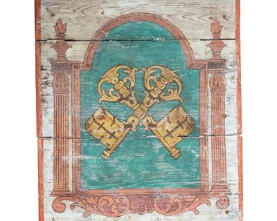 18th Century Italian Polychrome Painted Banking Bank Trade Sign With Crossed Keys