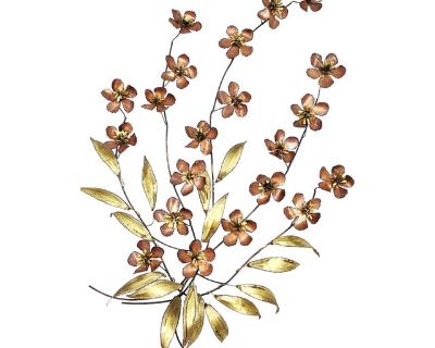 1960s C. Jere Mixed Metals 3D Flowers Leaves Branch XL Wall Sculpture