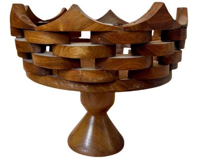 Basketweave Wooden Compote