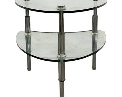 Vintage Industrial Chic Two Tier Italian Boomerang Side Table 1 of 2 Available.. Dimensions 17 W 21 D 19 H Styles Industrial Mid-Century Modern Modern Table Shape Other (unique shapes) Period Mid 20th Century Country of Origin Italy Item Type Vintage, Antique or Pre-owned Shop Sustainably with Chairish Materials Glass Metal Condition Good Condition, Original Condition Unaltered, Some Imperfecti...