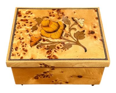 1970s Floral Wooden Jewelry Music Box, Playing Greensleeves