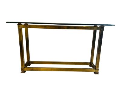 Mastercraft Brass Console Table With Beveled Glass Top