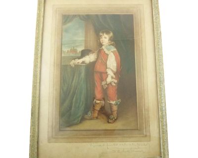 Mezzotint of Young Boy Signed by Samuel Arlent Edwards Framed Antique Print for Interior Design