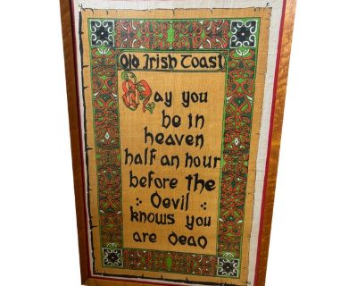 Vintage Irish Toast Tea Towel Art – Framed Folk Art Charm From the Midwest