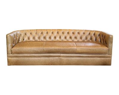 Transitional Style Tufted Caramel Leather Sofa