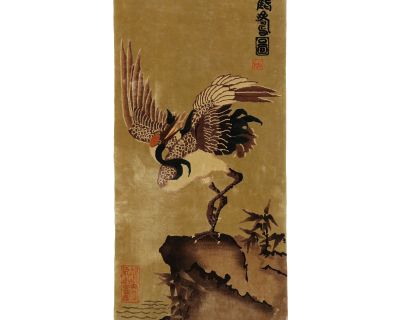 Antique Chinese Pictorial Rug Tapestry With Traditional Crane Design - 02'00 X 04'01