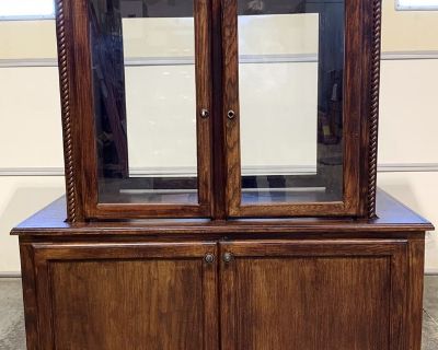 Large Rolling 1pc Display Cabinet - Wood w/dual side Glass doors & Storage - 49"W x 26.5"D x 58.5"H