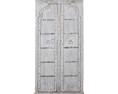 1960s Repurposed Antique Door Distressed White Armoire Bedroom Cabinet
