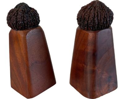 Vintage Black Walnut Salt & Pepper Shakers- a Pair
