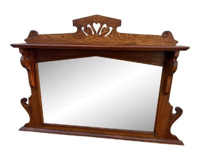 Circa 1910’s Antique Arts & Crafts Oak Fireplace Overmantel Mirror Craftsman Art Nouveau Mission