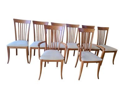 Italian Sa Antonio Sibau Slat Back Dining Chairs With Ivory Suede Seats- Set of 8