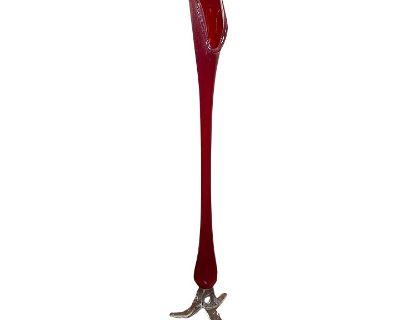 Mid Century Modern Italy Murano Glass Tall Floor Vase Red With Aventurine Silver Flecks Tripod Base