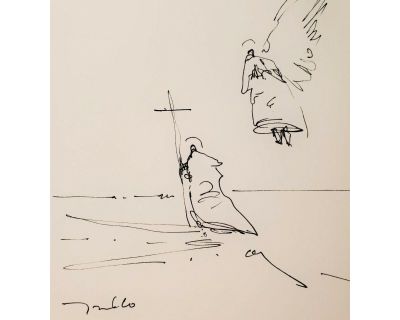Contemporary Minimalist Figurative Ink Drawing of an Angel by Jose Trujillo