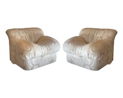 Mid 20th Century Pair of Oversized Cardin-Style Lounge Chairs