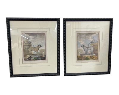 Pair- 19th Century French Dog Engravings, Framed